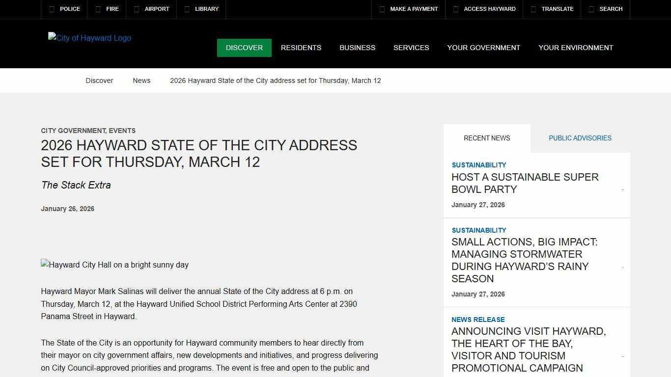 2026 Hayward State of the City address set for Thursday, March 12 City of Hayward - Official website
